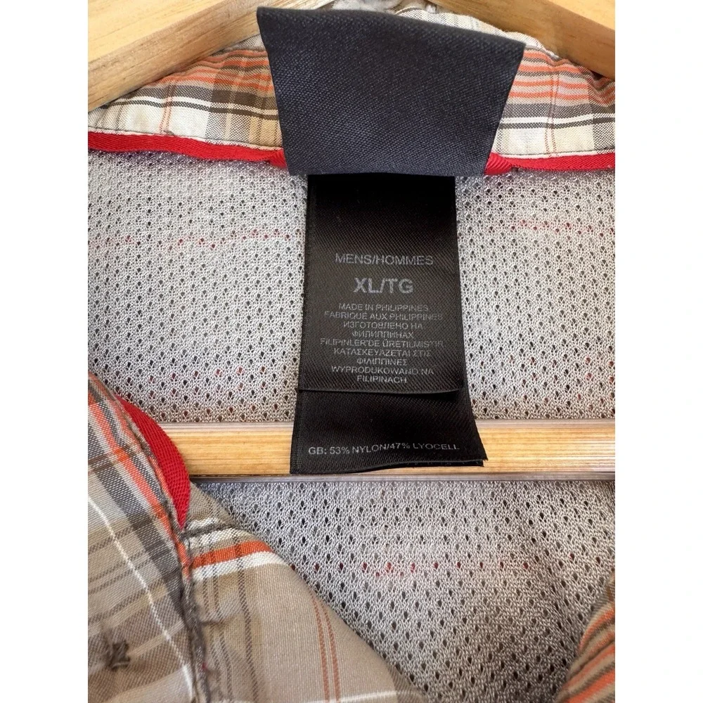 The North Face Button Up Shirt Mens XL Brown Plaid Excellent Hiking Short Sleeve